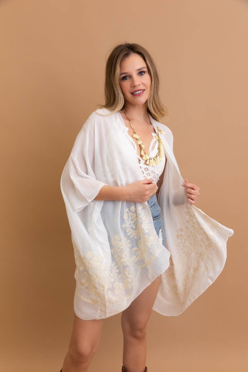 LS Boho Chic Floral Embroidered Kimono | Stitch Detail 🌼