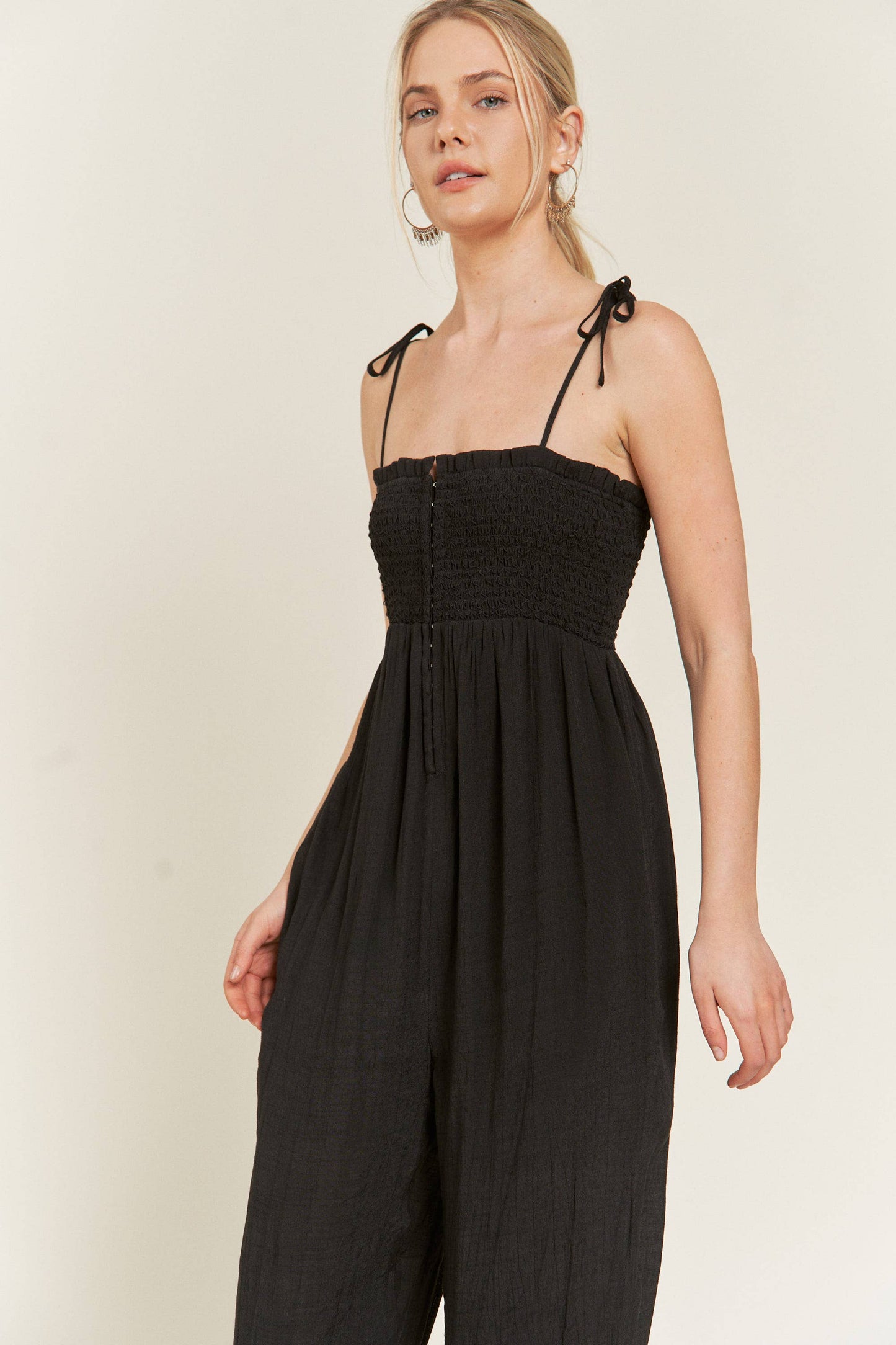 The Little Shoppe: Smocked Tie-strap Jumpsuit