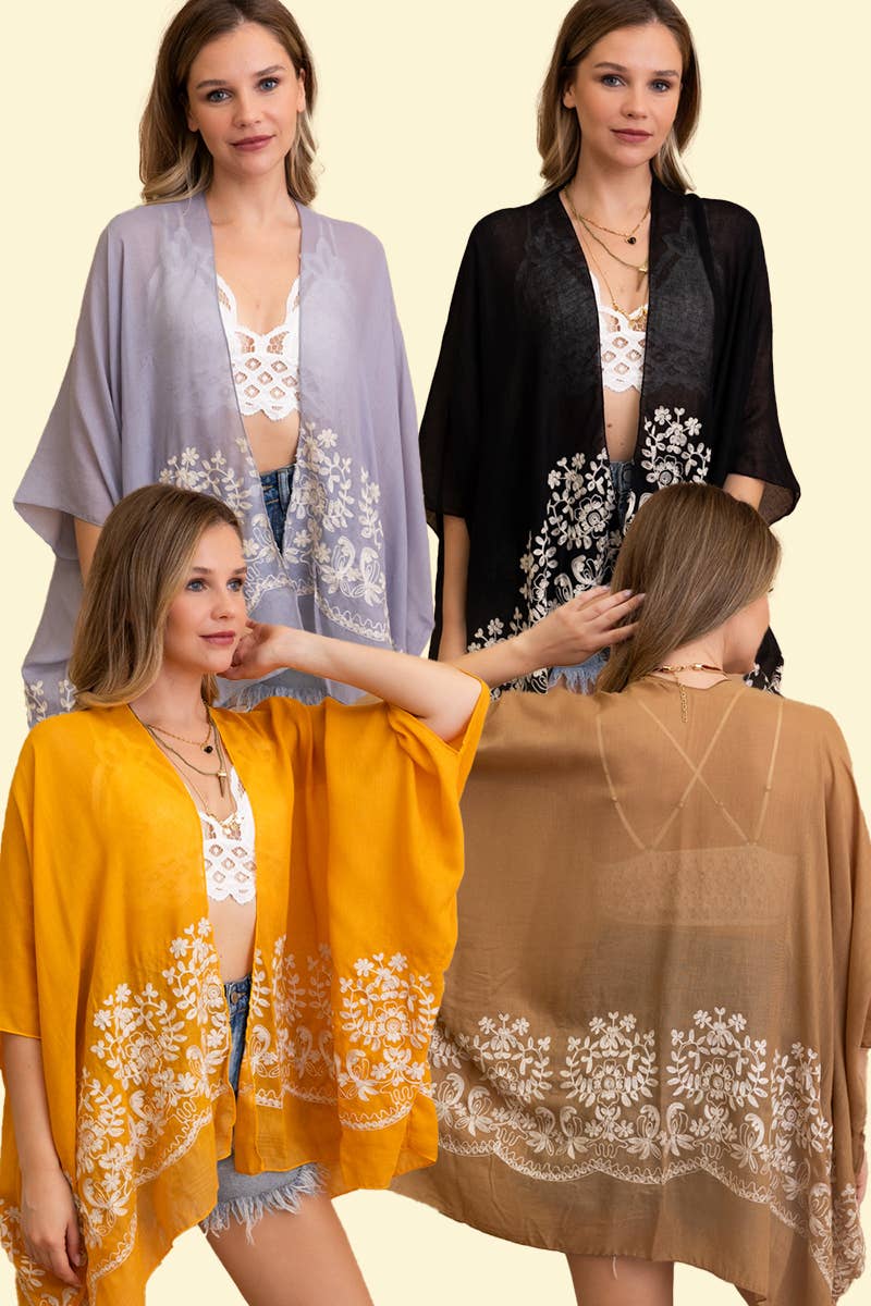 LS Boho Chic Floral Embroidered Kimono | Stitch Detail 🌼