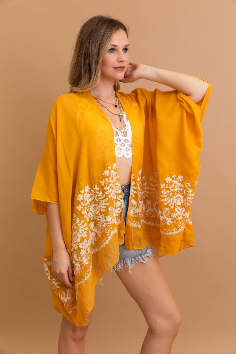 LS Boho Chic Floral Embroidered Kimono | Stitch Detail 🌼