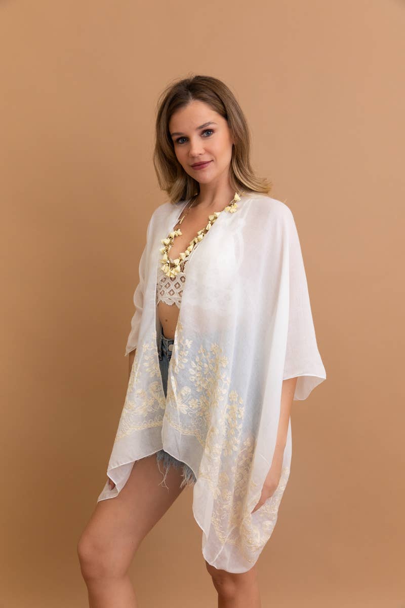 LS Boho Chic Floral Embroidered Kimono | Stitch Detail 🌼