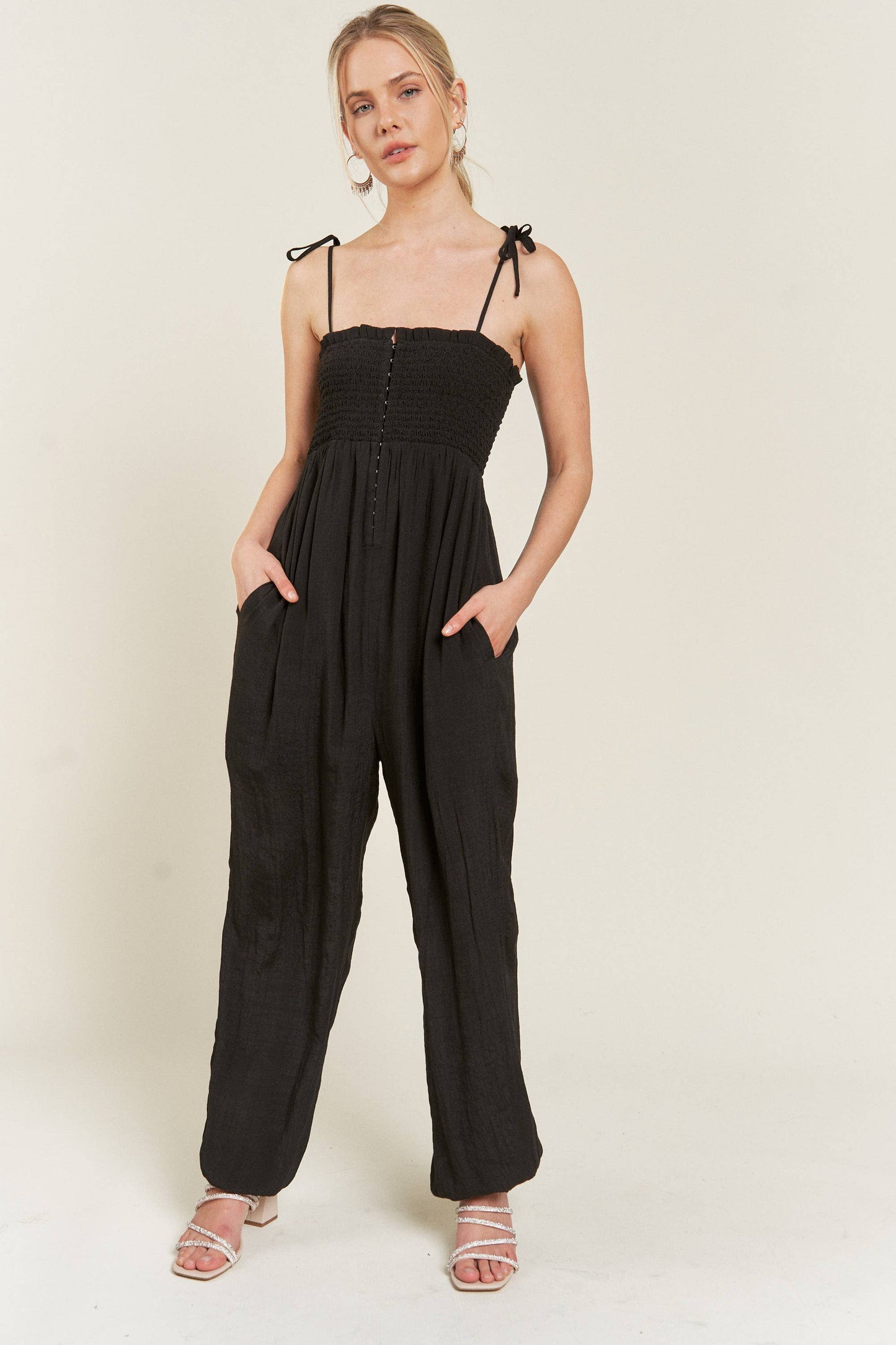 The Little Shoppe: Smocked Tie-strap Jumpsuit