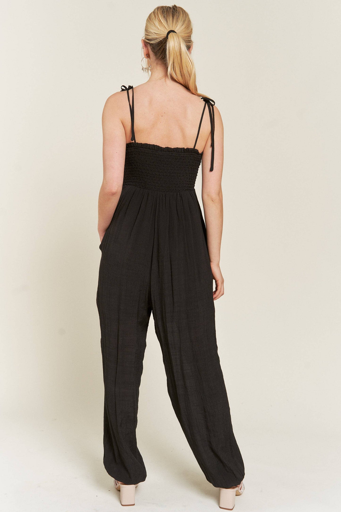 The Little Shoppe: Smocked Tie-strap Jumpsuit