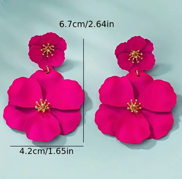 The Little Shoppe: Fashion Bold Statement Fuchsia Floral Flower Earrings