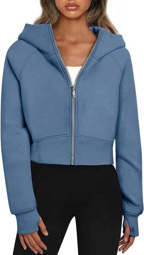 The Little Shoppe: Zip-Up Long Sleeve Casual Hoodie Top