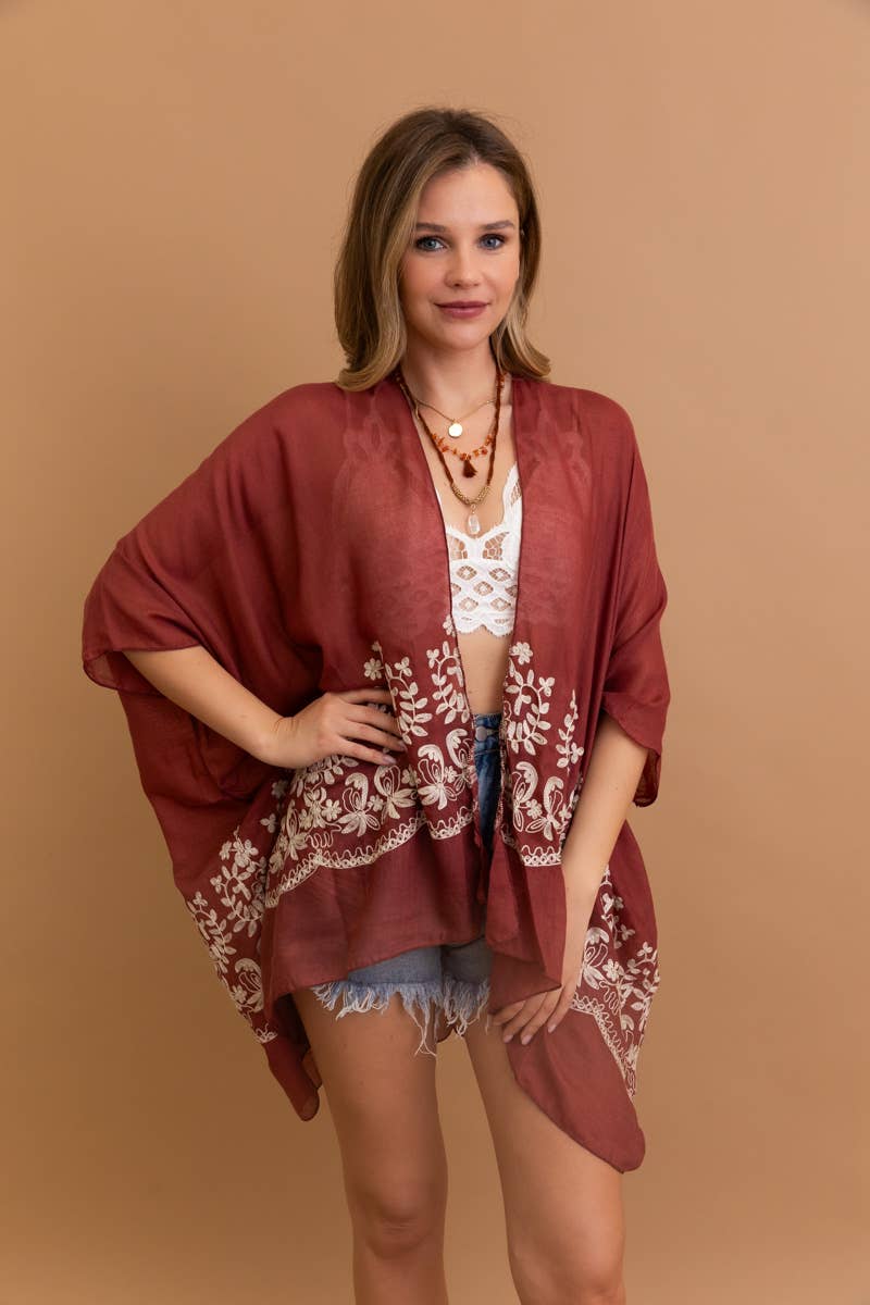 LS Boho Chic Floral Embroidered Kimono | Stitch Detail 🌼