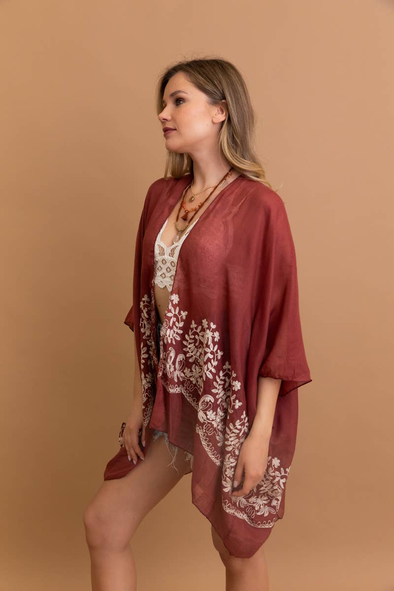 LS Boho Chic Floral Embroidered Kimono | Stitch Detail 🌼