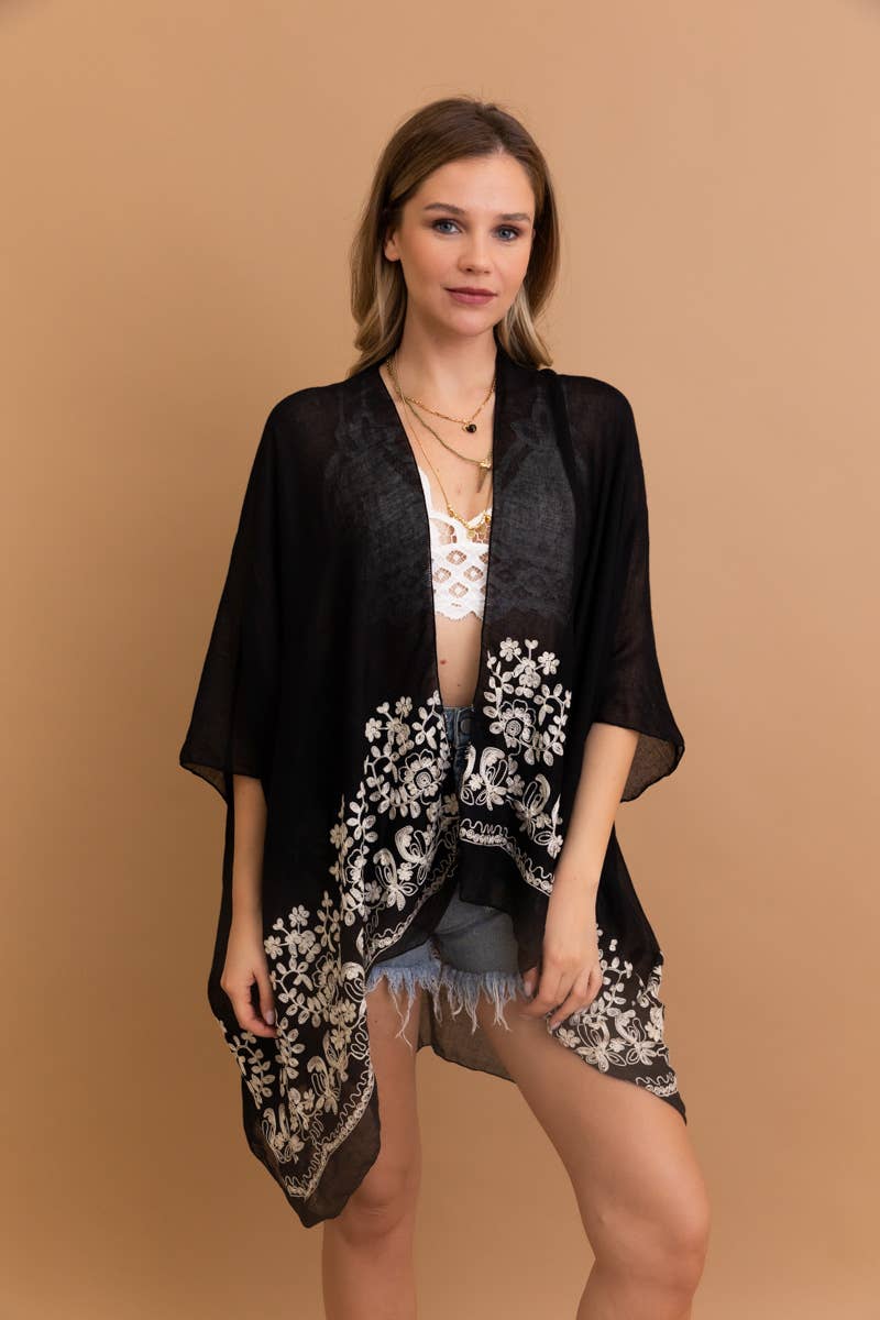LS Boho Chic Floral Embroidered Kimono | Stitch Detail 🌼