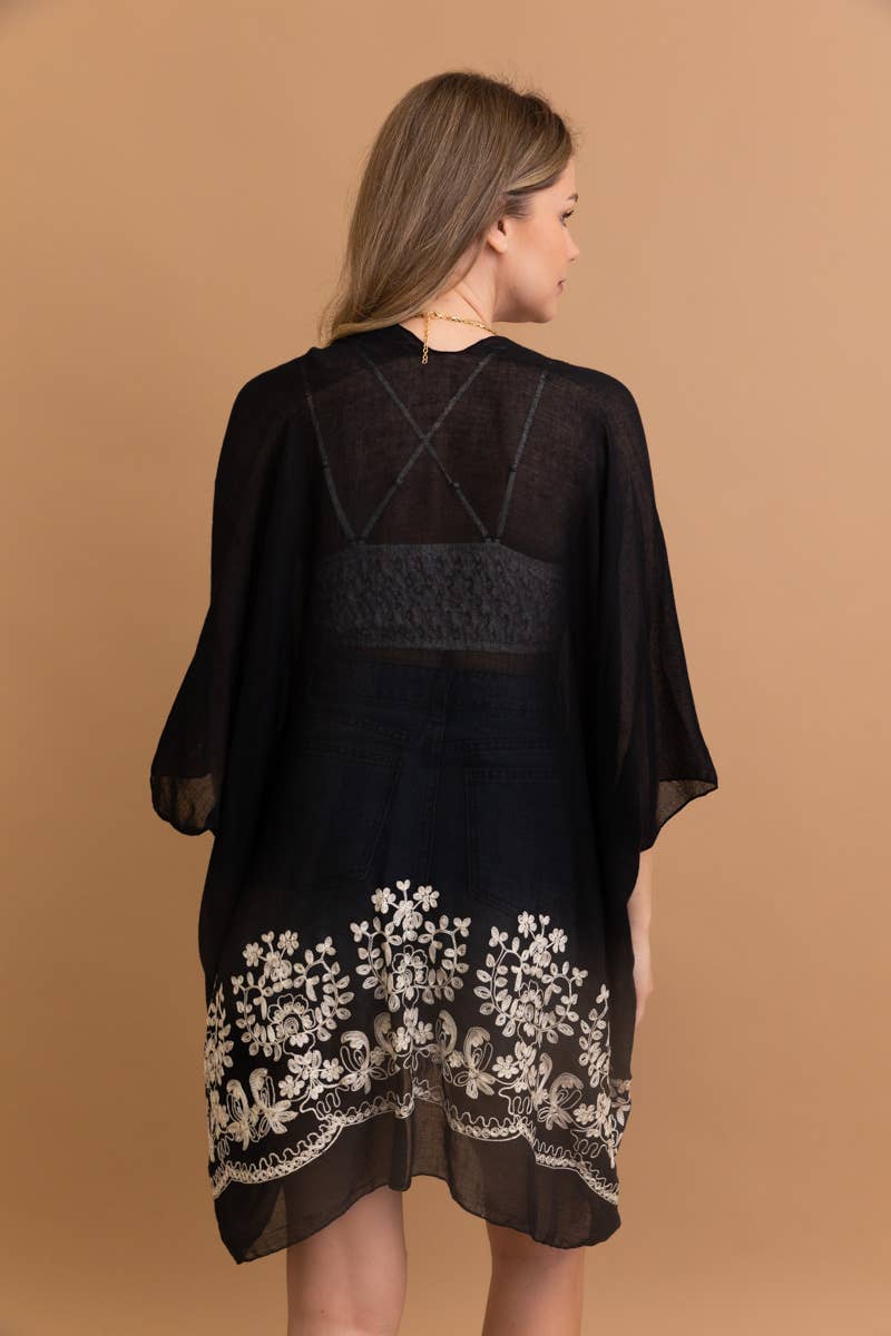 LS Boho Chic Floral Embroidered Kimono | Stitch Detail 🌼
