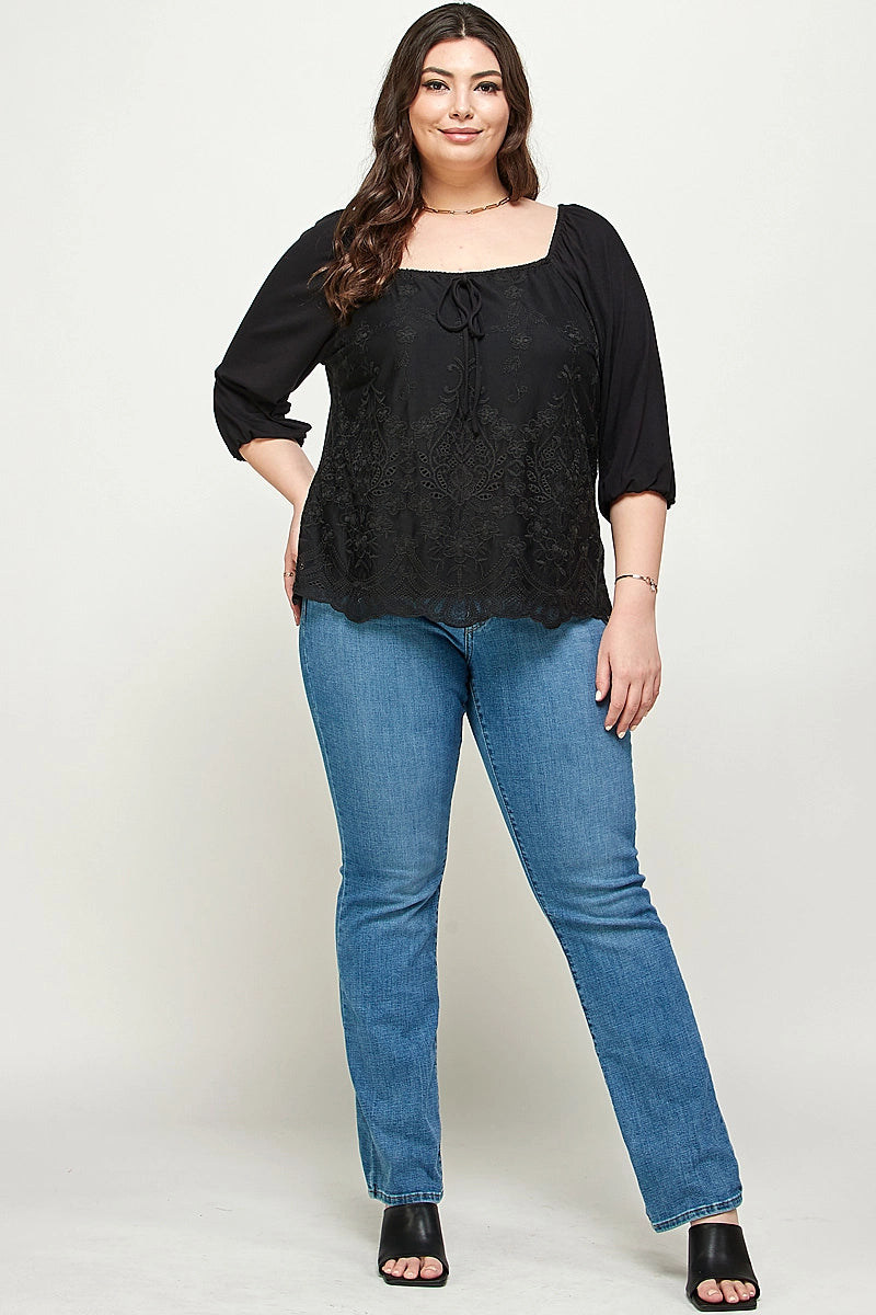 The Little Shoppe: Black Embroidered Peasant Top