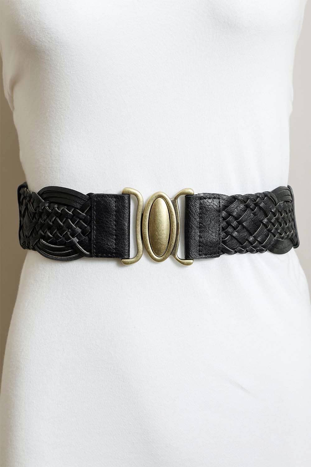 LS Oval Buckle Braided Elastic Belt – Black, Brown, Camel