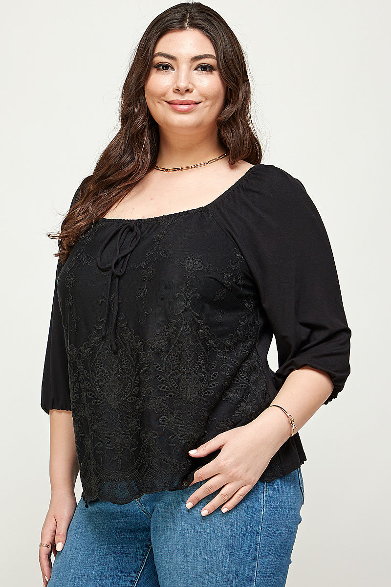 The Little Shoppe: Black Embroidered Peasant Top