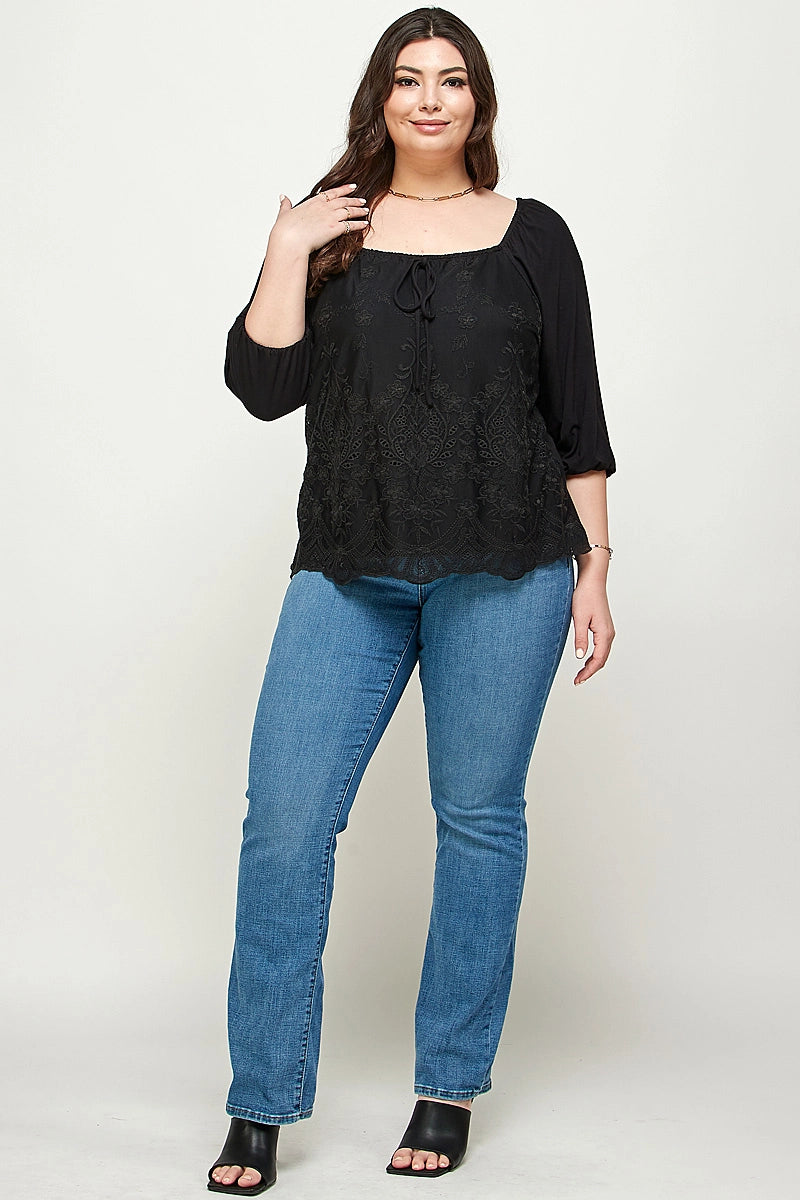 The Little Shoppe: Black Embroidered Peasant Top