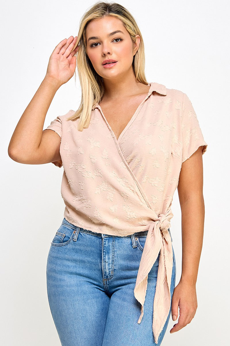 The Little Shoppe: Pink Sand Collared Wrap Side-Tie Top