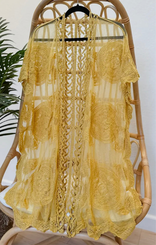 Forever June: Mustard Lace Layering Kimono