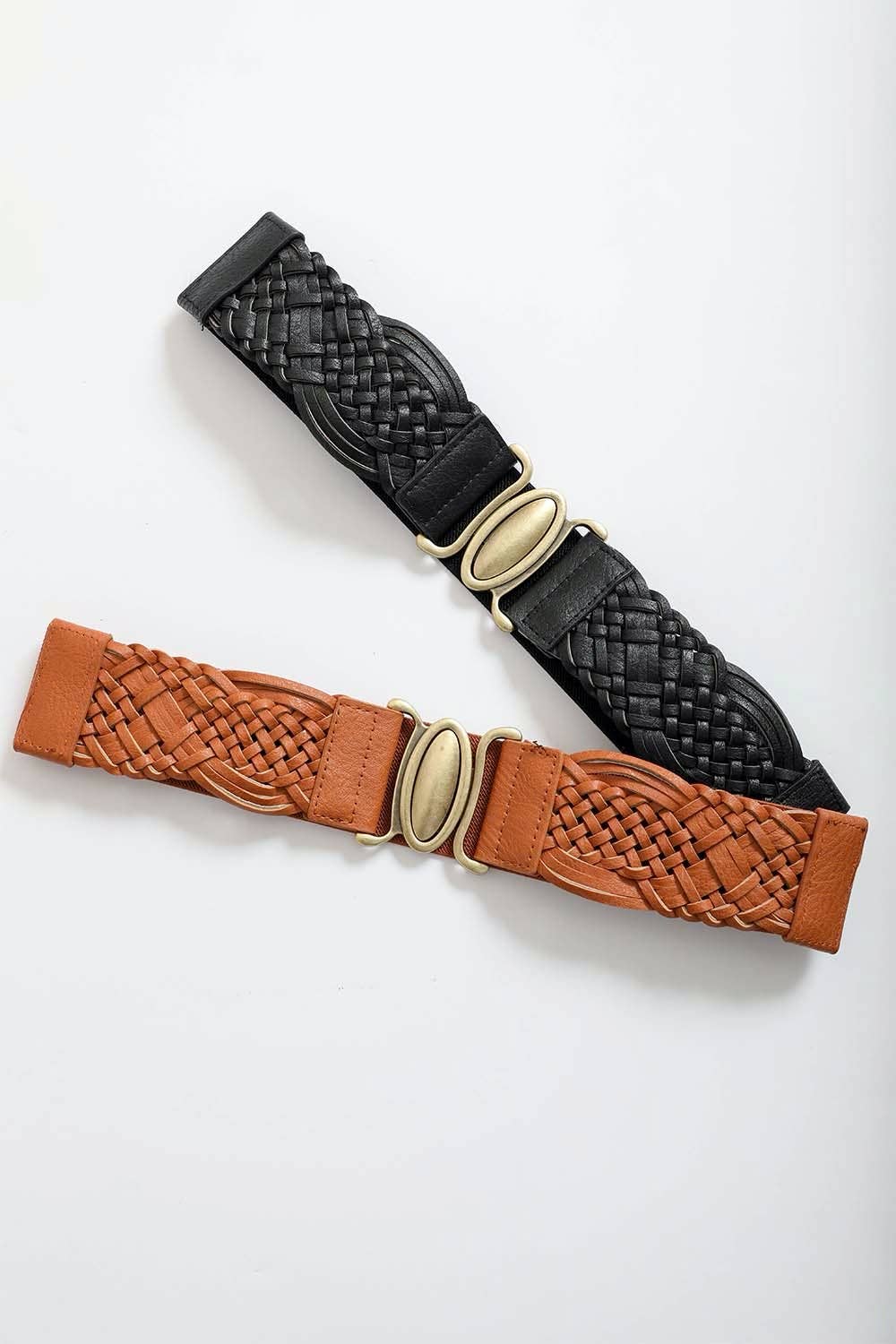 LS Oval Buckle Braided Elastic Belt – Black, Brown, Camel