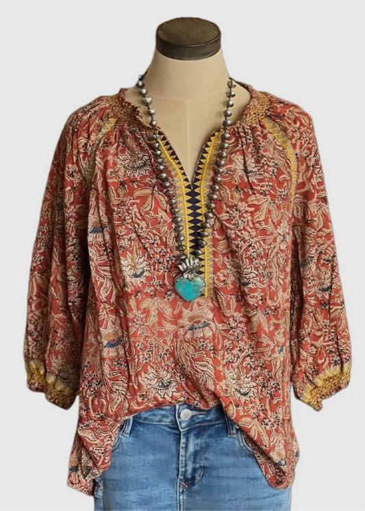 Forever June: Orange Boho Peasant Top