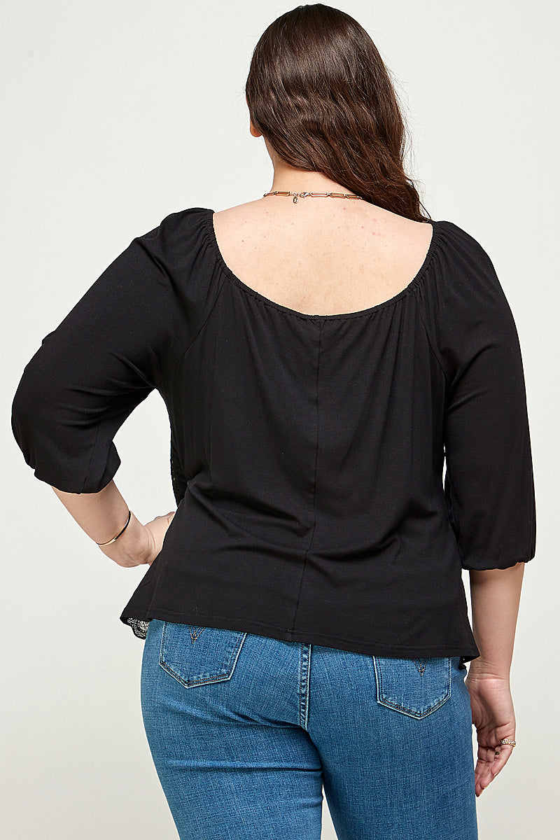 The Little Shoppe: Black Embroidered Peasant Top