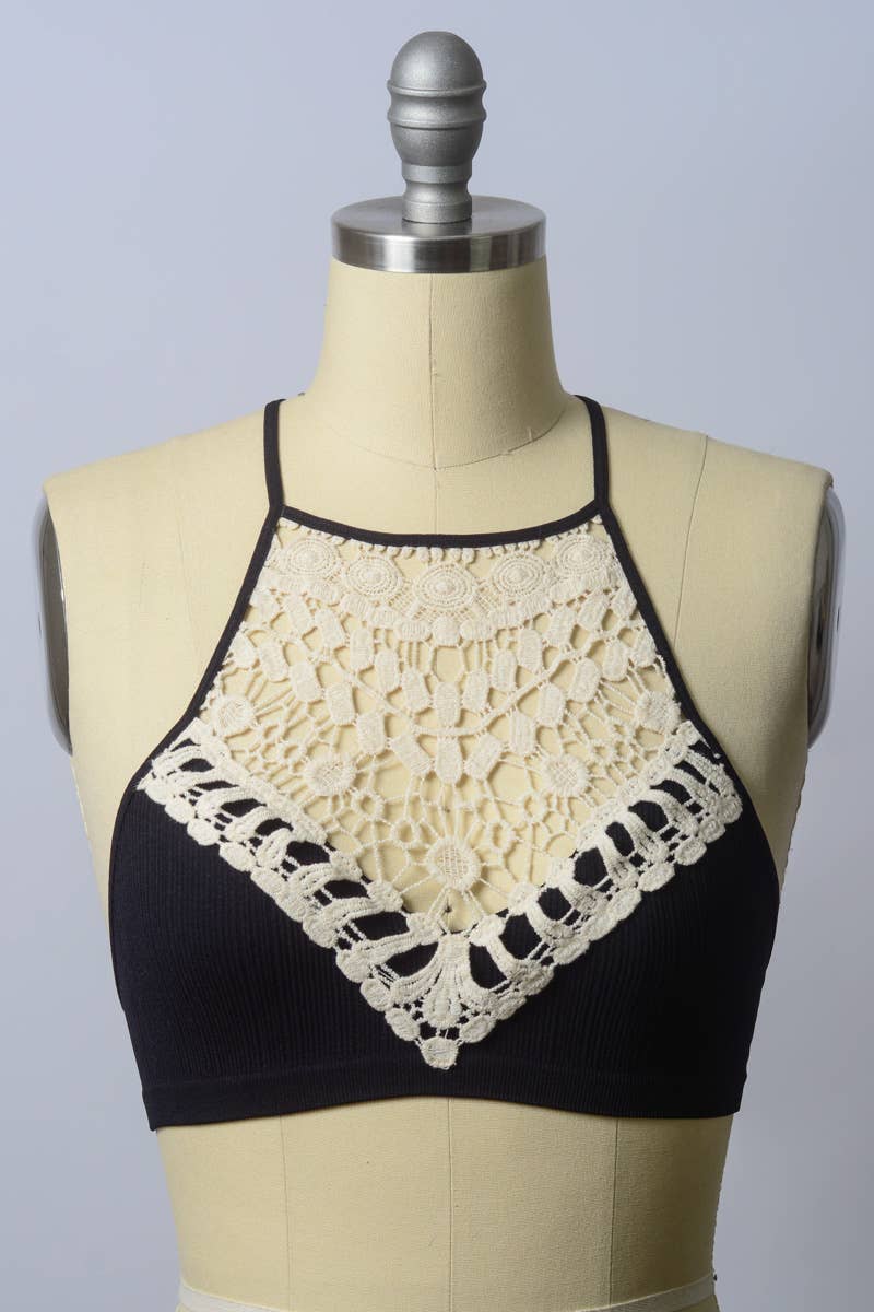 LS Crochet Lace High Neck Crop Top - Bestseller