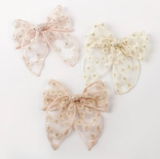 The Little Shoppe: Coquette Sheer Daisy Hair Clip Bow