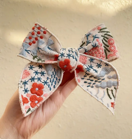 The Little Shoppe: Coquette Embroidered Hair Bow Clip