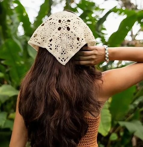 The Little Shoppe: Chic Crochet Woven Ivory Bandana