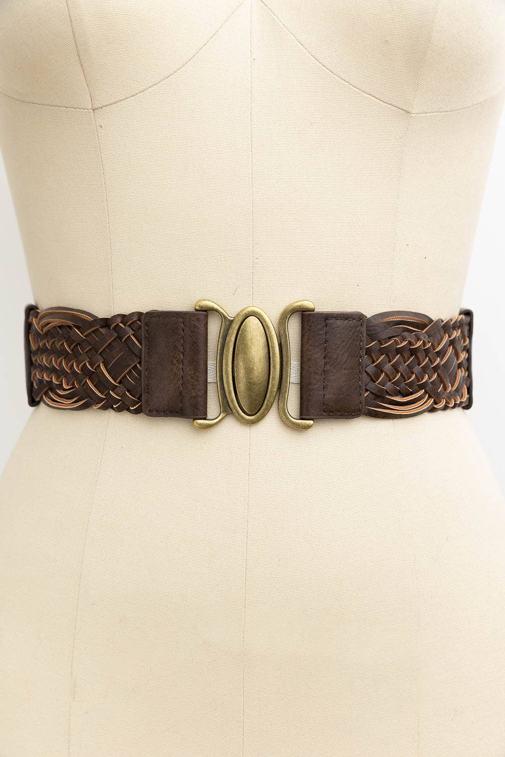 LS Oval Buckle Braided Elastic Belt – Black, Brown, Camel