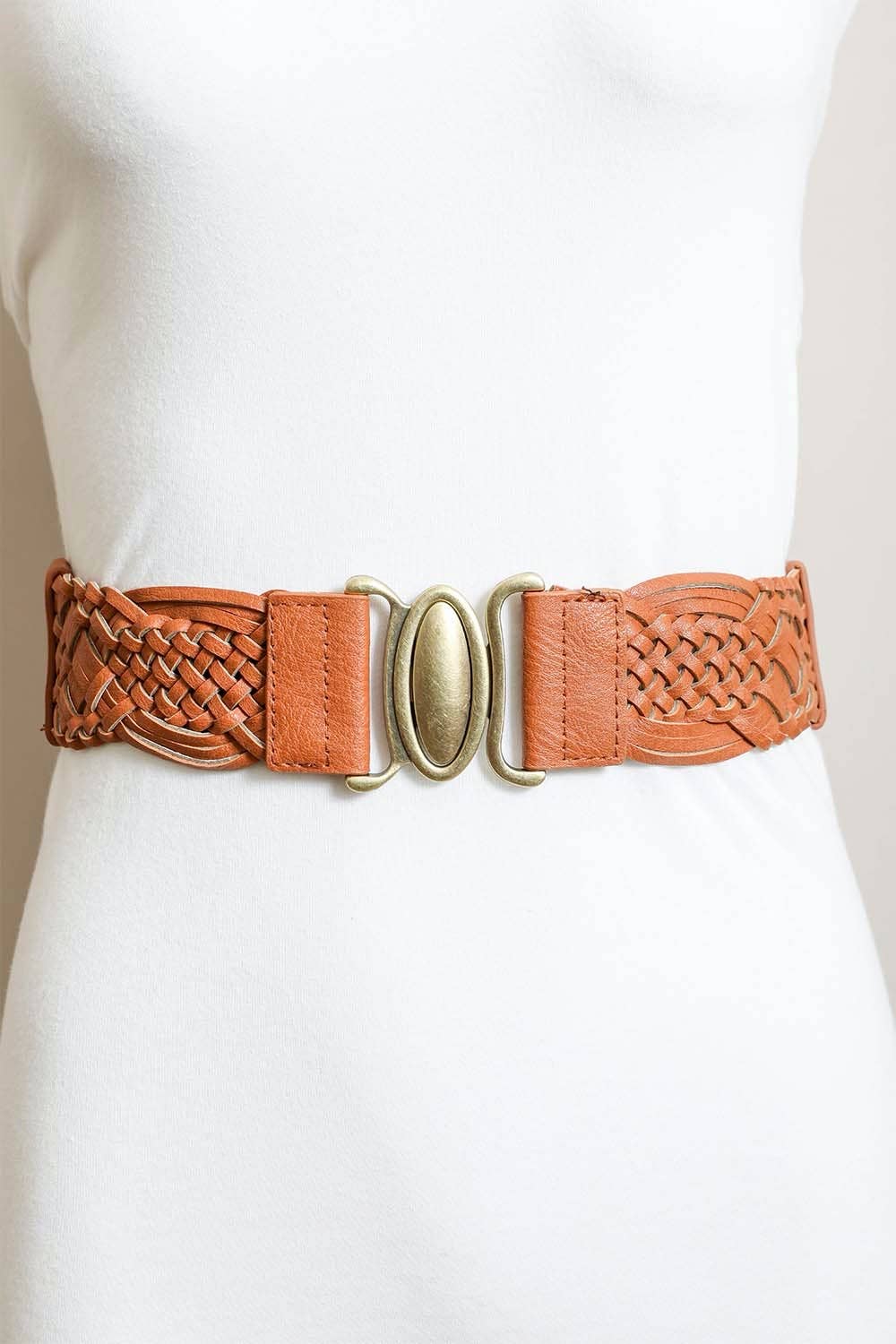 LS Oval Buckle Braided Elastic Belt – Black, Brown, Camel