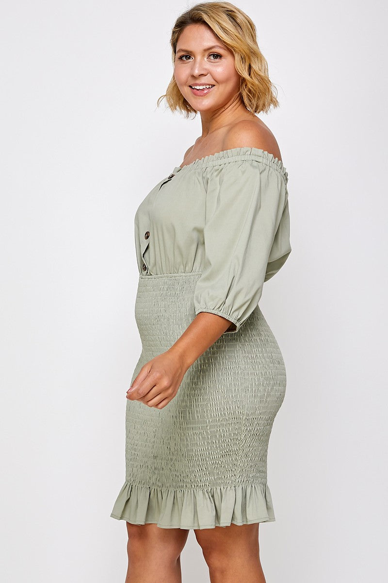 The Little Shoppe: Moss Off-Shoulder Smocked Dress